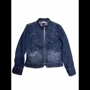 i.e. relaxed Denim Jacket Women's Size‎ M Blue Acid Washed Manderin Collar